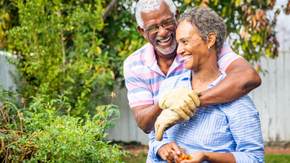 Senior couple gardening