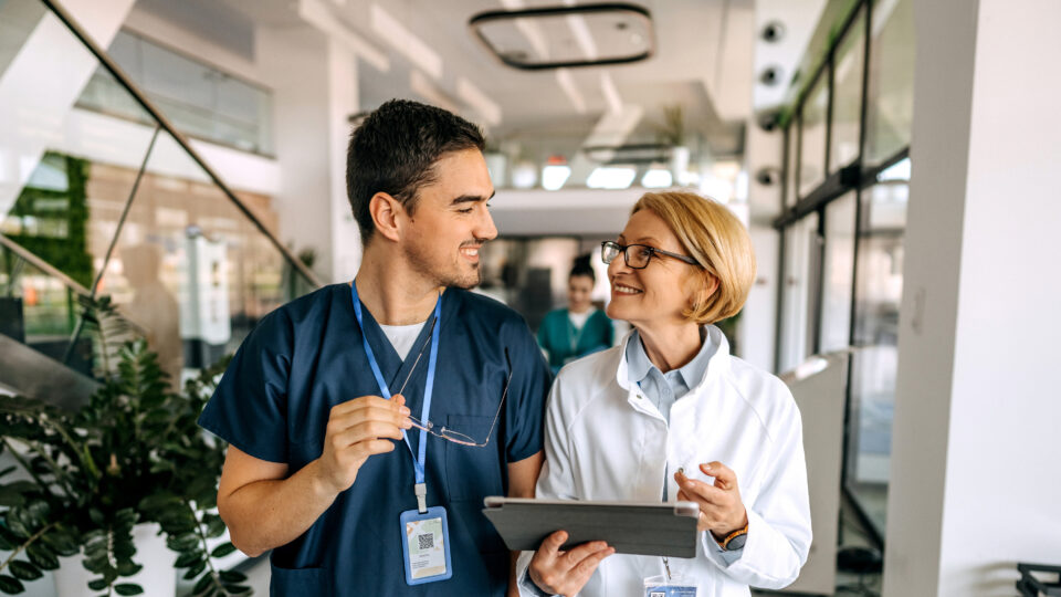Doctor and nurse walking